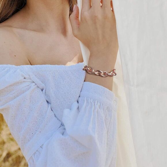 Chunky Rose Gold Bracelets 14K Gold Plated Thick Link Chain Bracelet Birthday - Picture 2 of 5